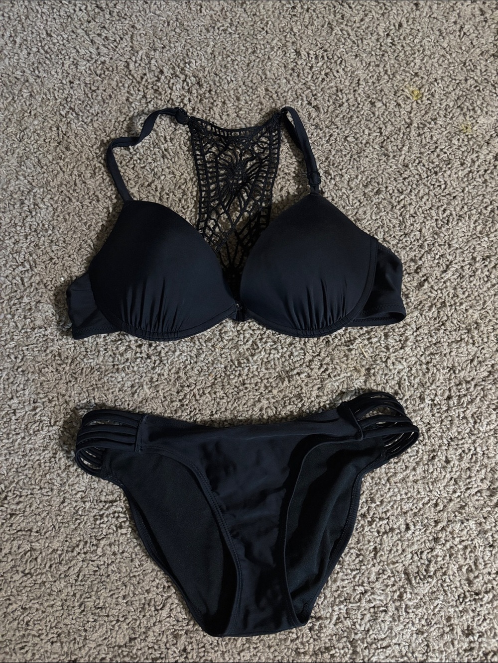 Xhilaration Black Crochet Racerback Push-Up Bikini Set - Strappy Sides